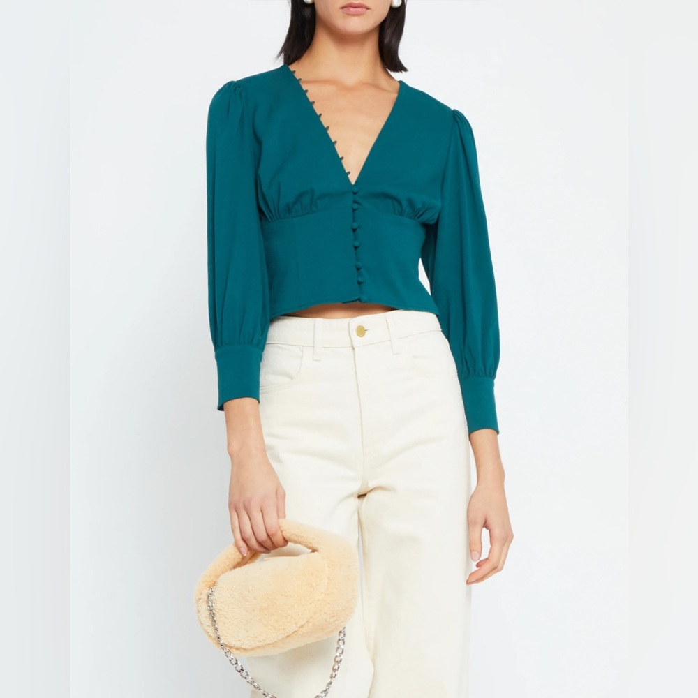 Teal V-Neck Buttoned Crop Top